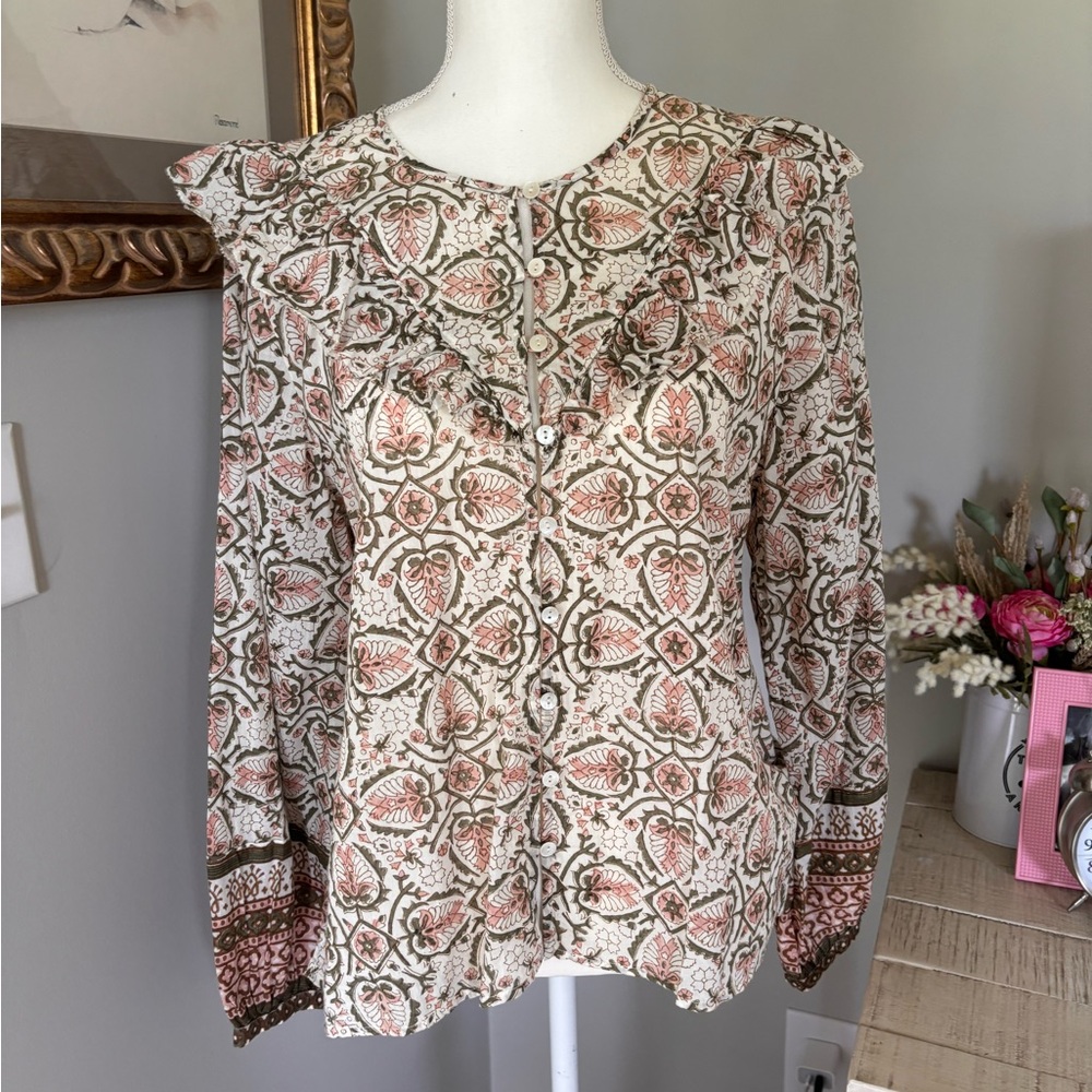 Cleobella Ella Blouse in Mosaic Block Print size medium 100% organic cotton